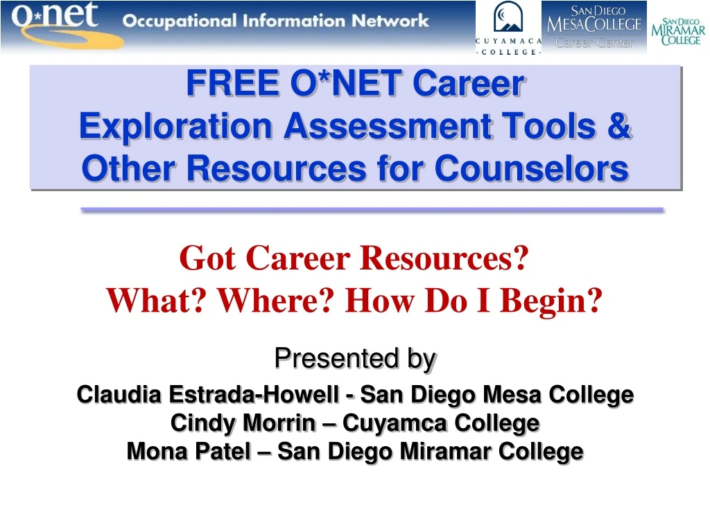 free o net career exploration assessment tools other resources for counselors