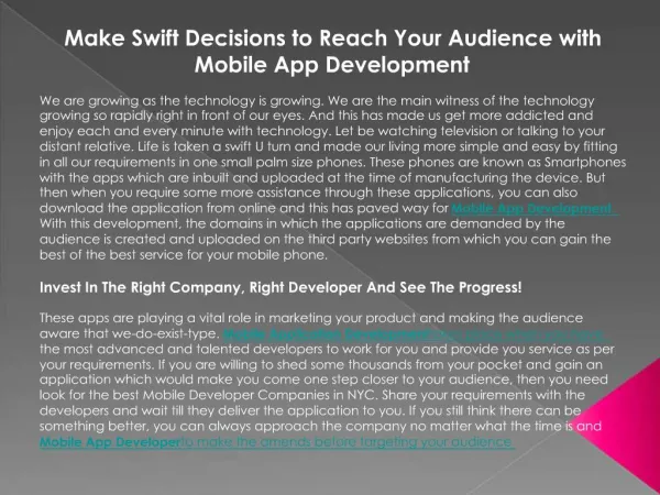 Make Swift Decisions to Reach Your Audience with Mobile App