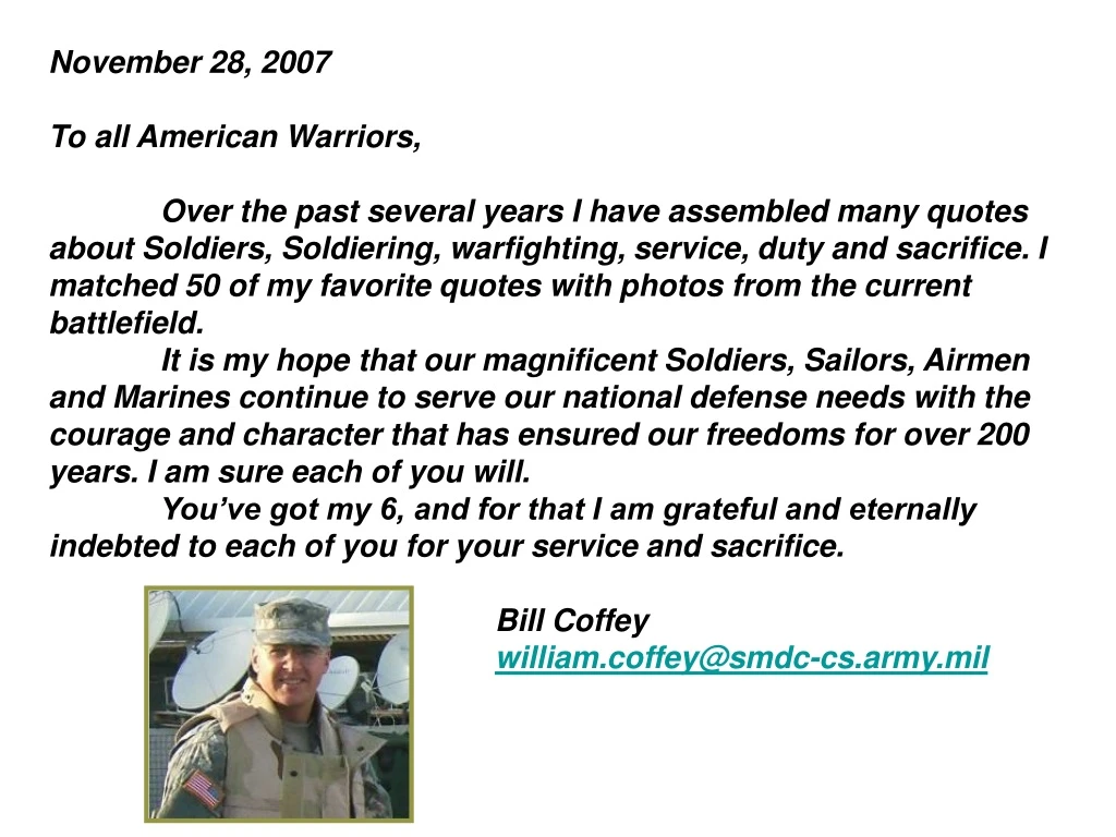 november 28 2007 to all american warriors over