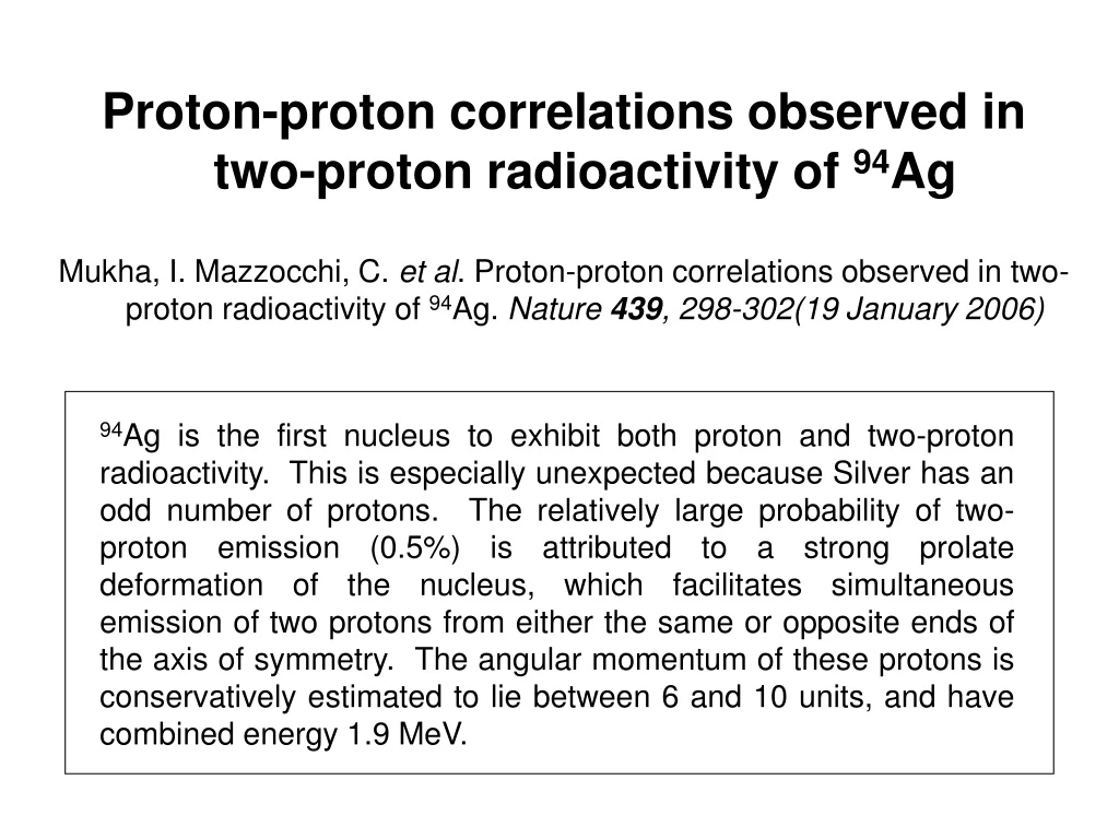 proton proton correlations observed in two proton