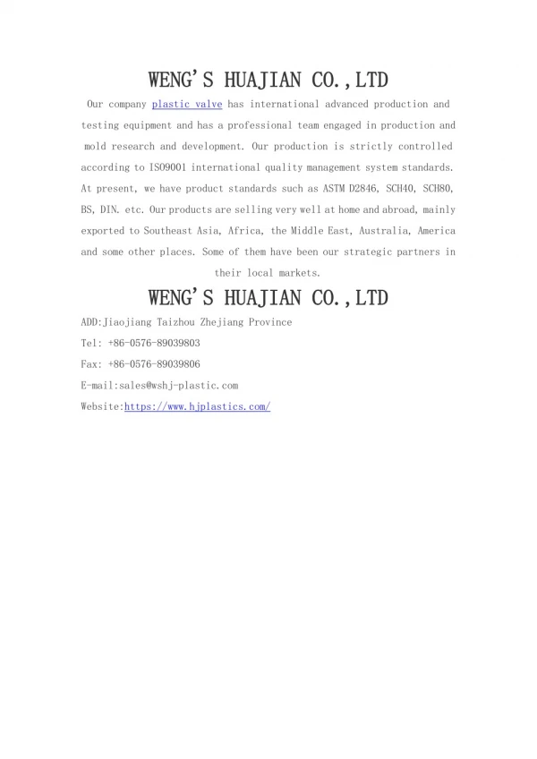 WENG'S HUAJIAN CO.,LTD