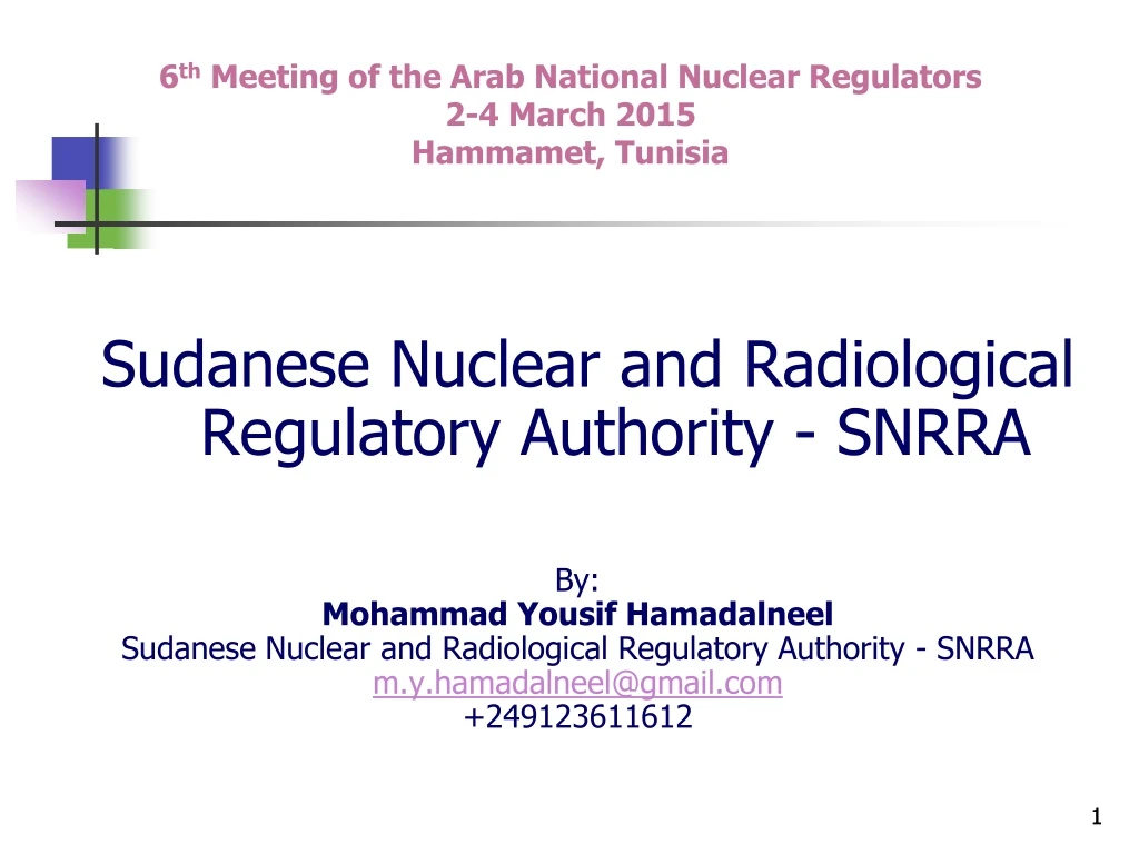 6 th meeting of the arab national nuclear regulators 2 4 march 2015 hammamet tunisia