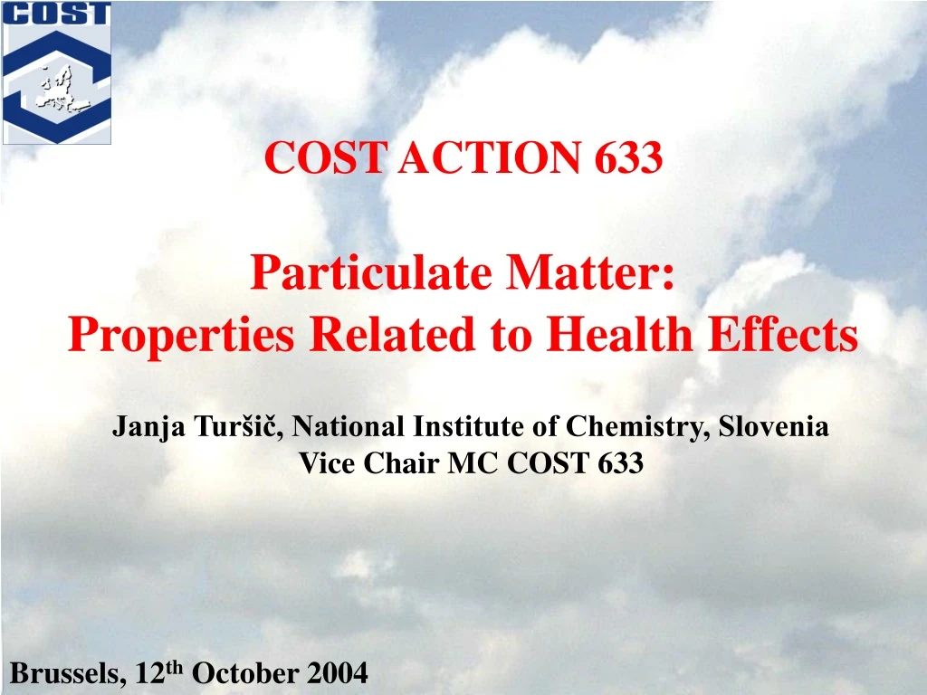 cost action 633 particulate matter properties