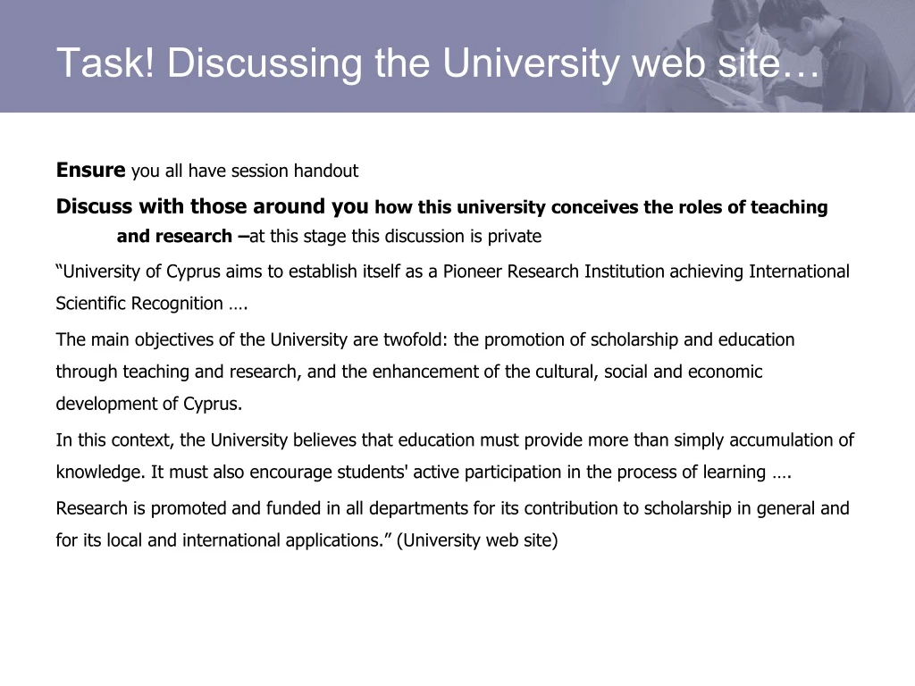 task discussing the university web site