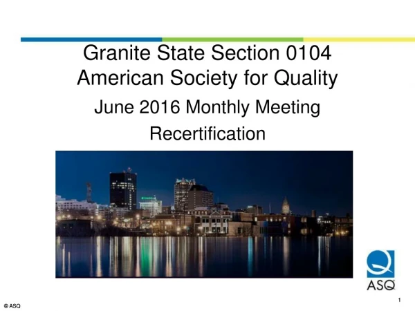 June 2016 Monthly Meeting Recertification