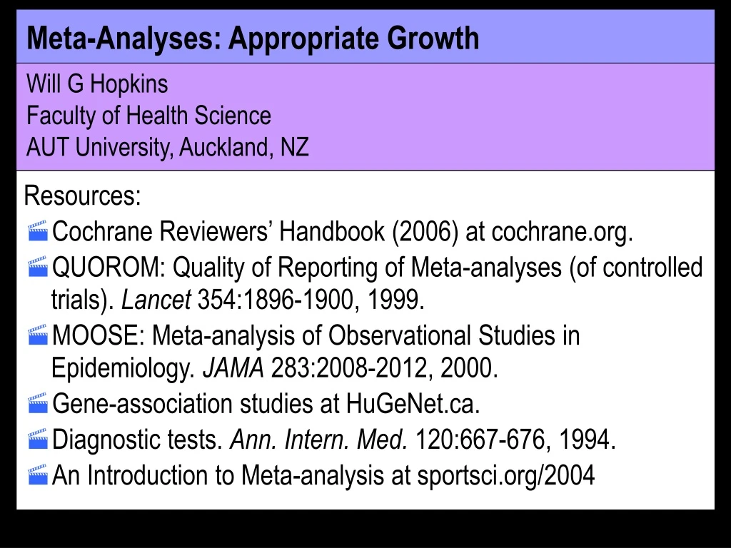meta analyses appropriate growth