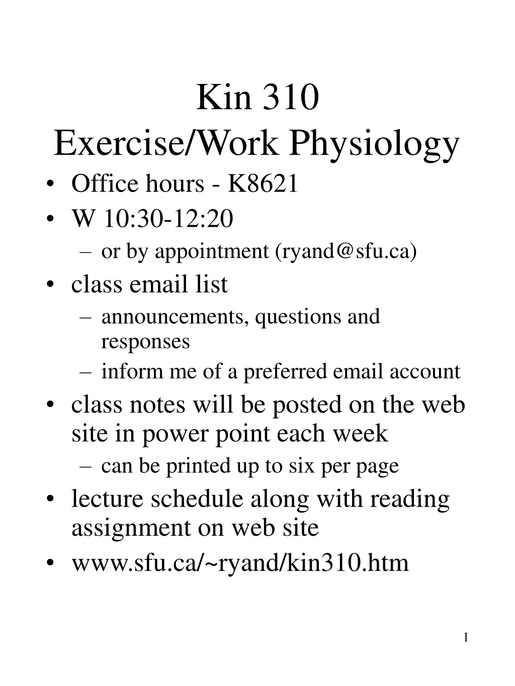 kin 310 exercise work physiology