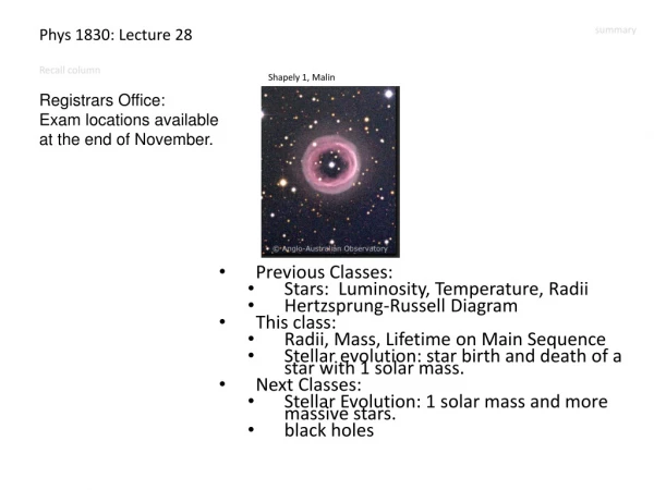 Phys 1830: Lecture 28