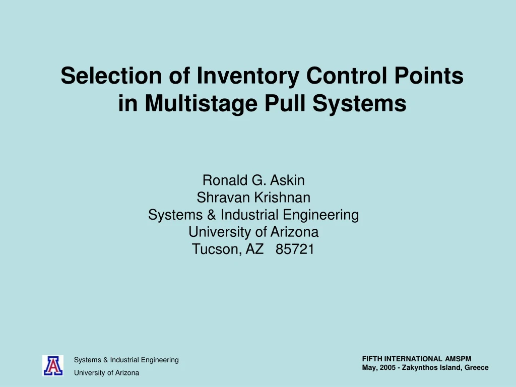 selection of inventory control points in multistage pull systems