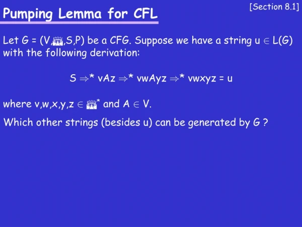 Pumping Lemma for CFL