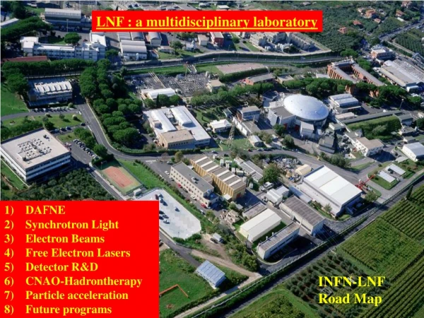 DA F NE  Synchrotron Light Electron Beams Free Electron Lasers Detector R&amp;D CNAO-Hadrontherapy