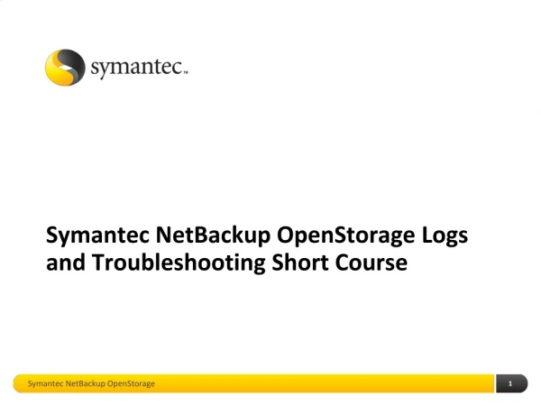 Symantec NetBackup OpenStorage Logs and Troubleshooting Short Course