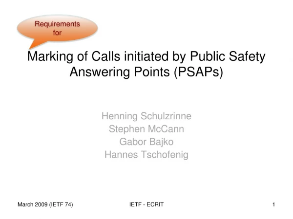 Marking of Calls initiated by Public Safety Answering Points (PSAPs)