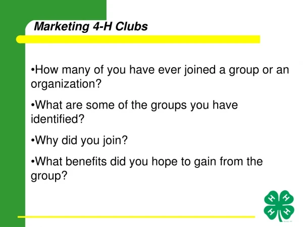 Marketing 4-H Clubs