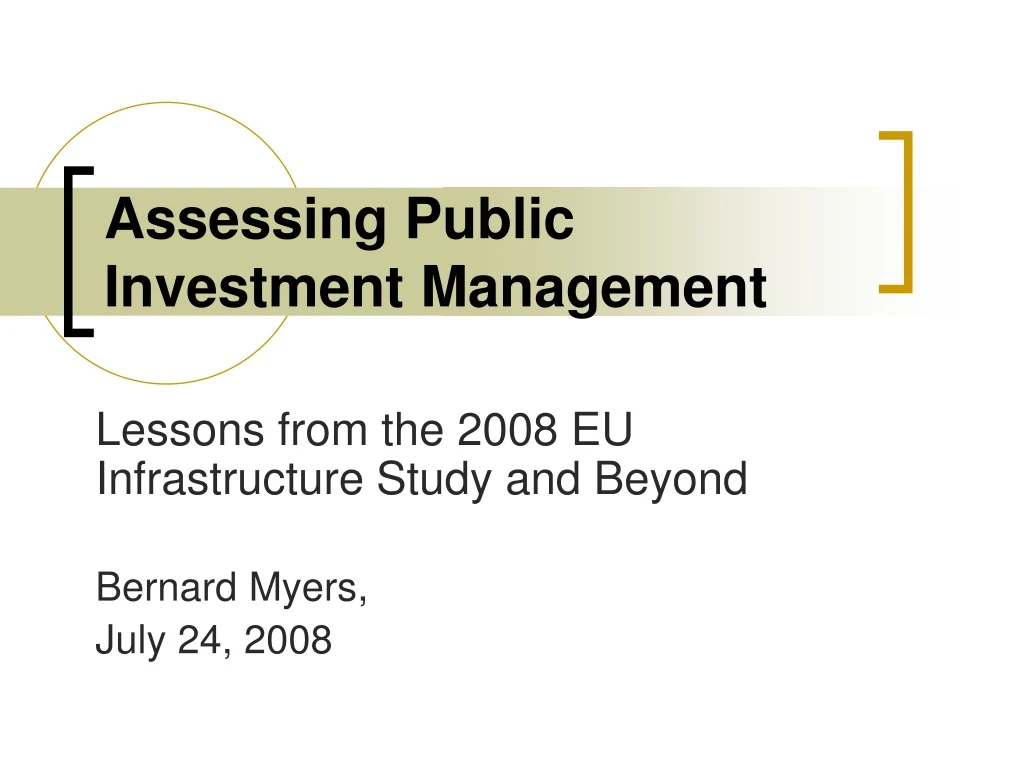 assessing public investment management