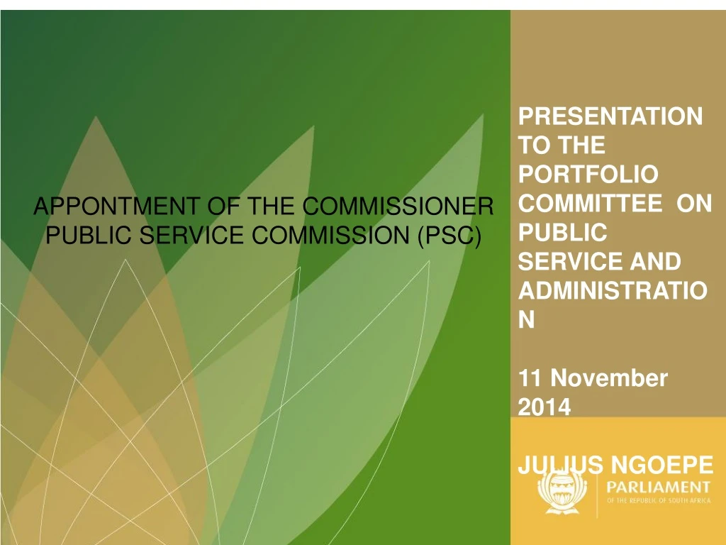 presentation to the portfolio committee on public