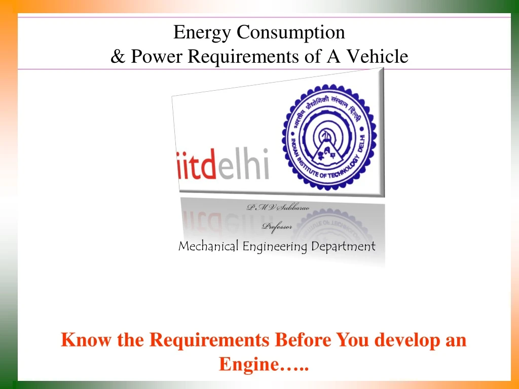 energy consumption power requirements of a vehicle