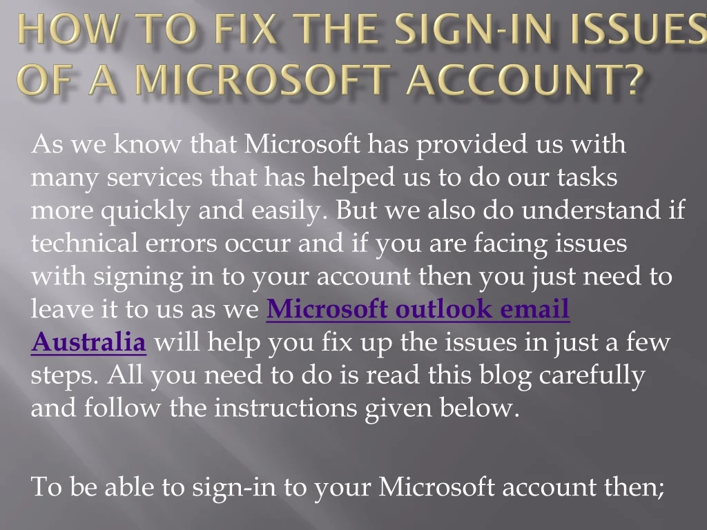 how to fix the sign in issues of a microsoft account