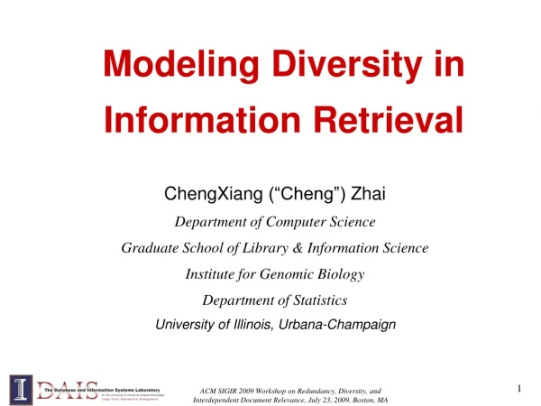 Modeling Diversity in   Information Retrieval