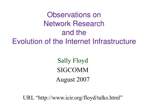 Observations on  Network Research  and the  Evolution of the Internet Infrastructure