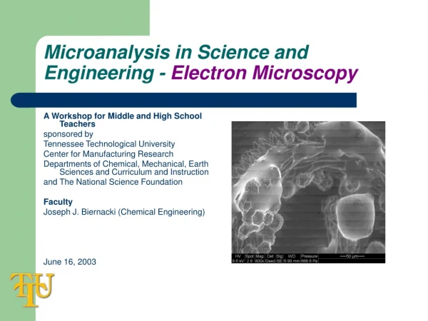Microanalysis in Science and Engineering -  Electron Microscopy