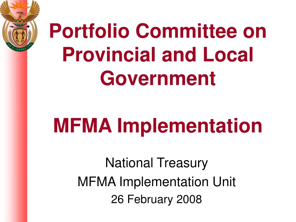 portfolio committee on provincial and local government mfma implementation