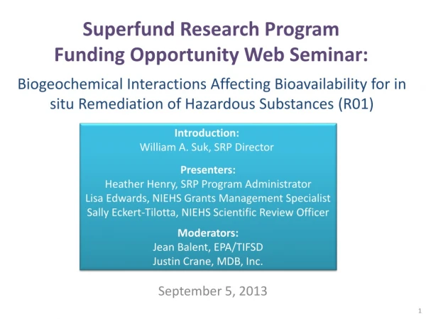 Superfund Research Program  Funding Opportunity Web Seminar: