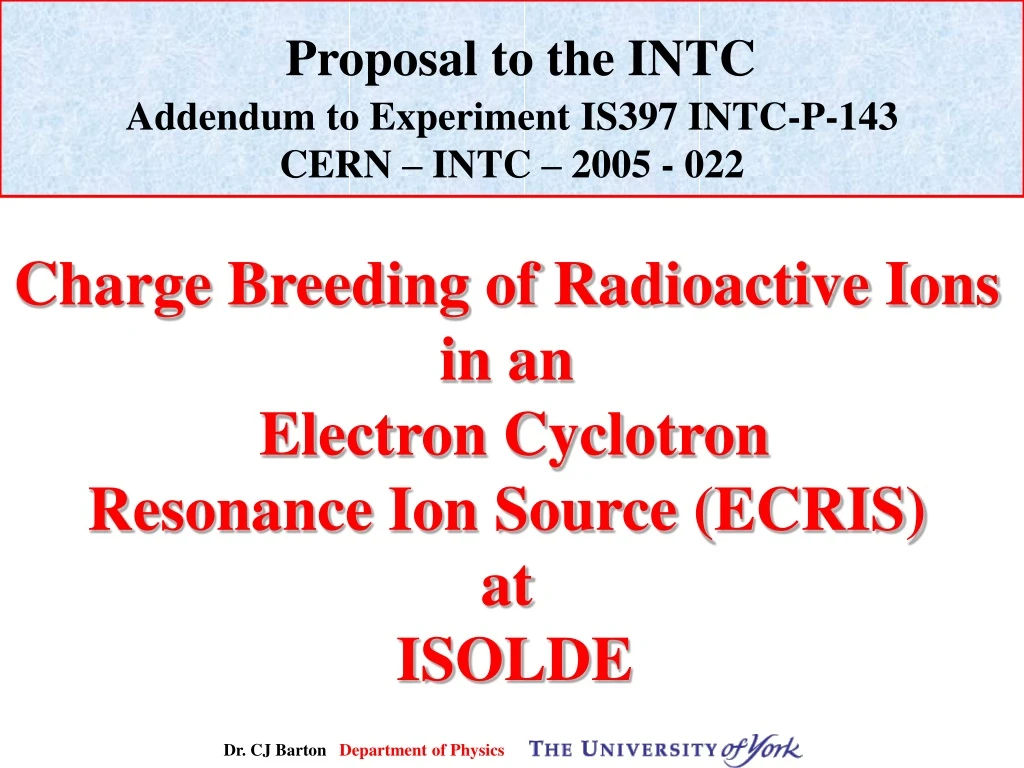 proposal to the intc addendum to experiment is397
