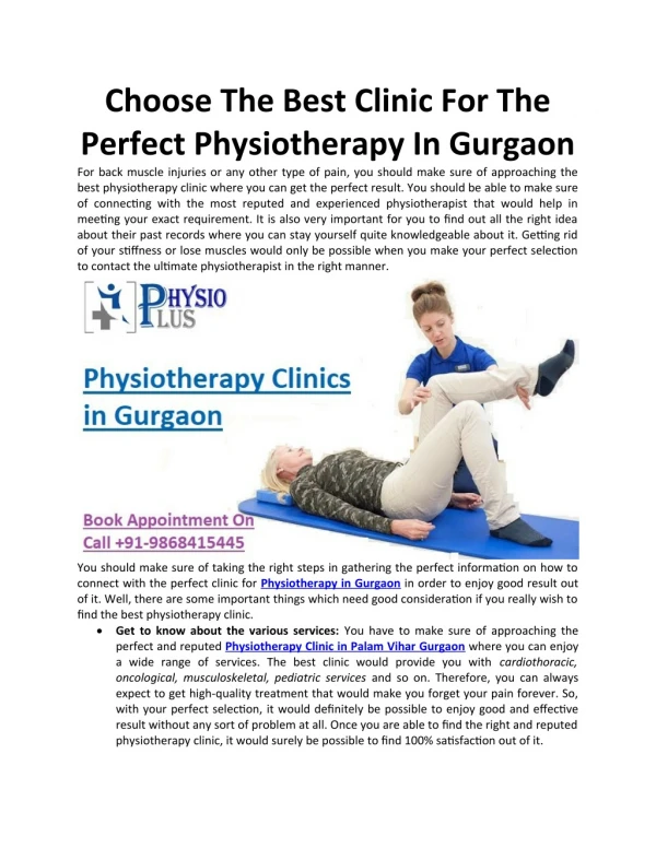 Choose The Best Clinic For The Perfect Physiotherapy In Gurgaon