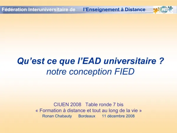 Qu est ce que l EAD universitaire notre conception FIED