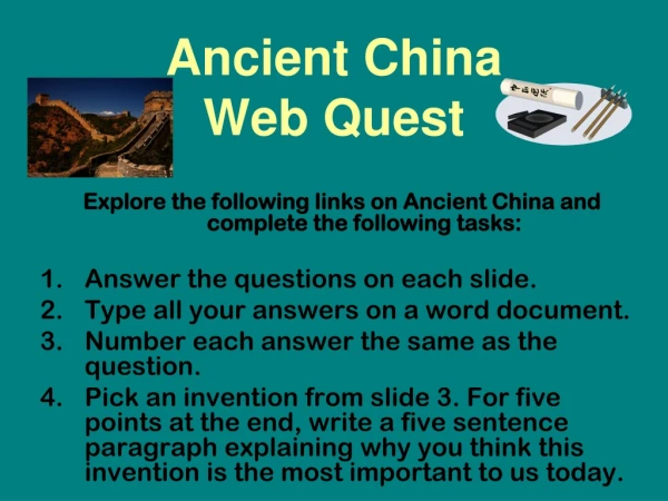 Ancient China Web Quest