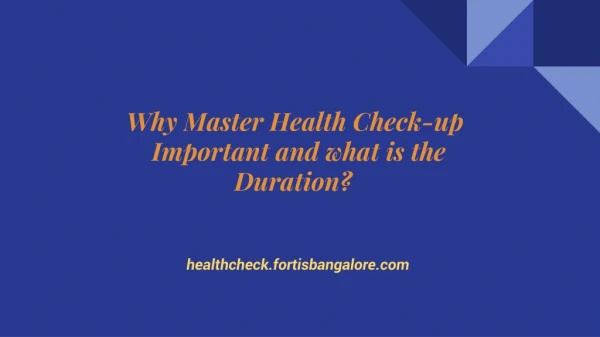 Master Health Checkup Fortis Bangalore