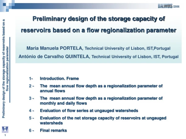 Preliminary design of the storage capacity of reservoirs based on a flow regionalization parameter