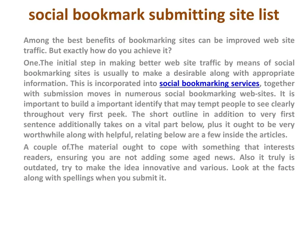 social bookmark submitting site list