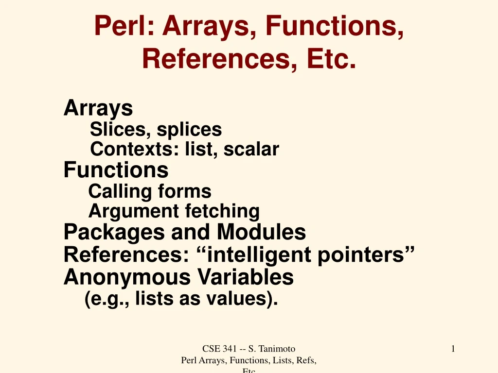 perl arrays functions references etc