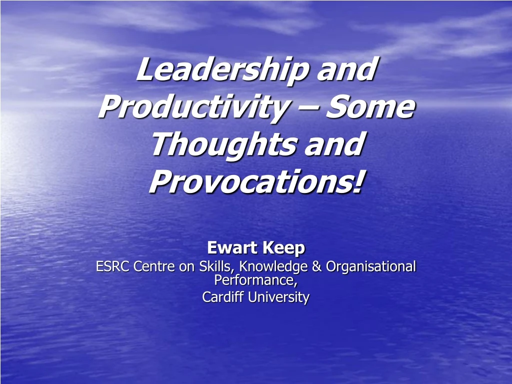 leadership and productivity some thoughts and provocations