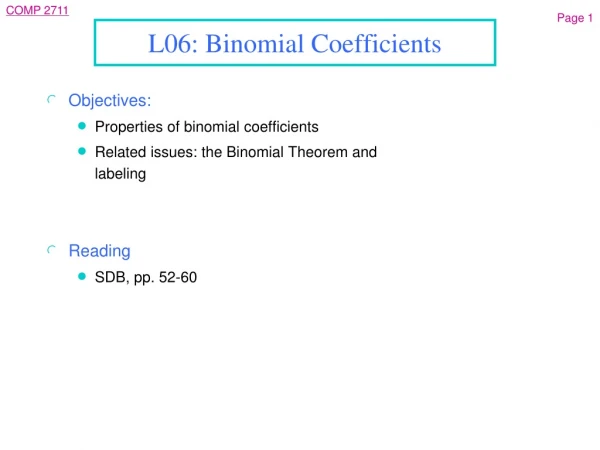 L06: Binomial Coefficients