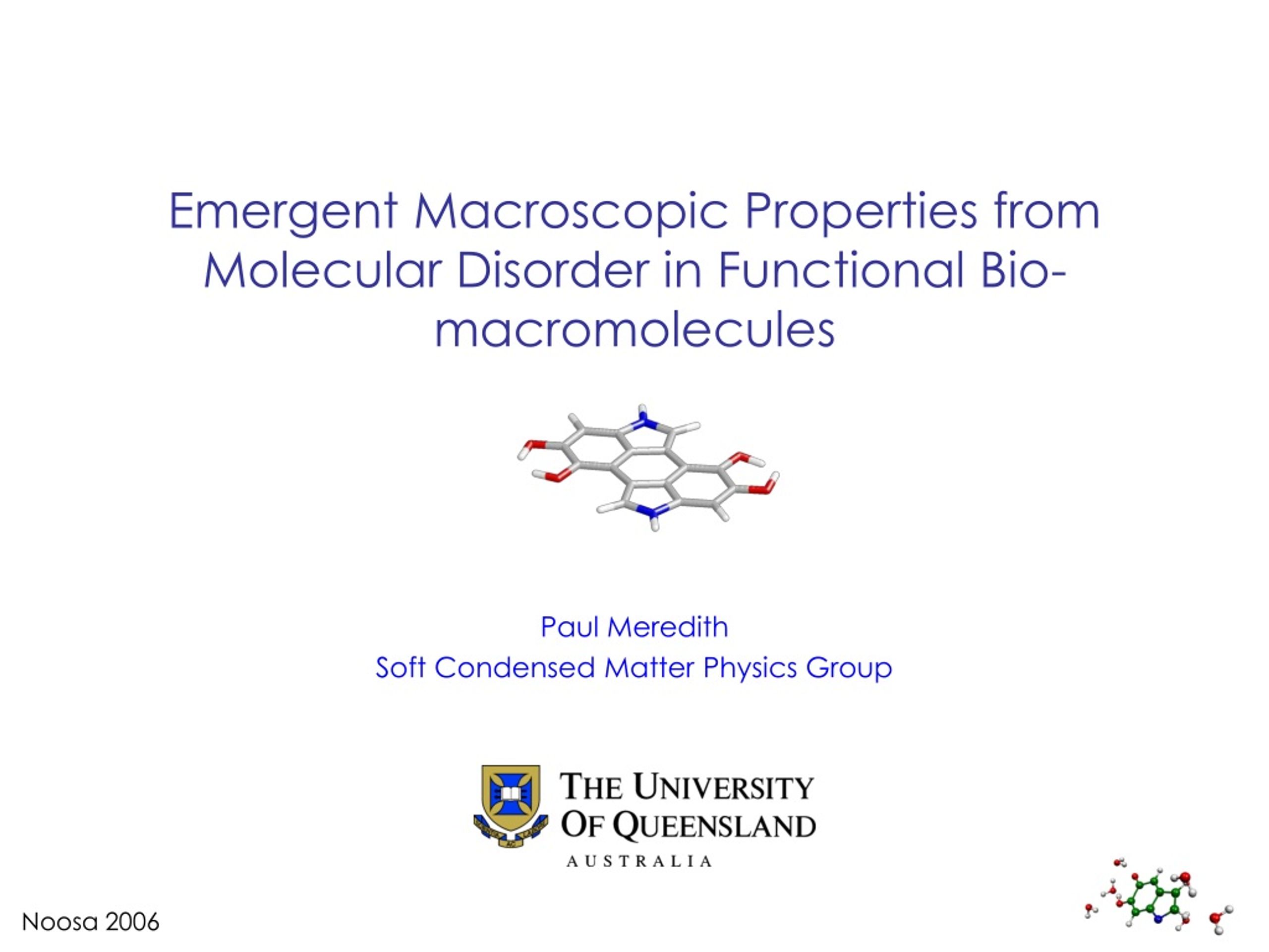 Emergent Macroscopic Properties from Molecular Disorder in Functional Bio-macromolecules - slide 1