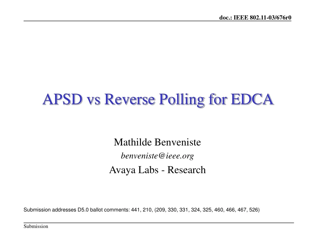 apsd vs reverse polling for edca