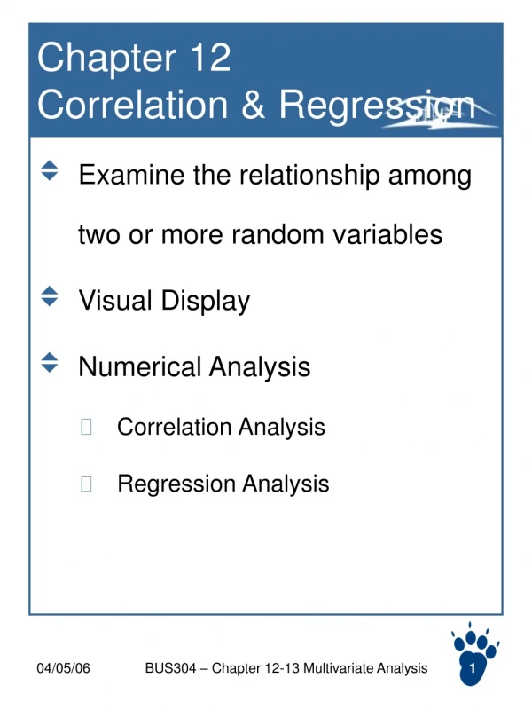Chapter 12  Correlation &amp; Regression