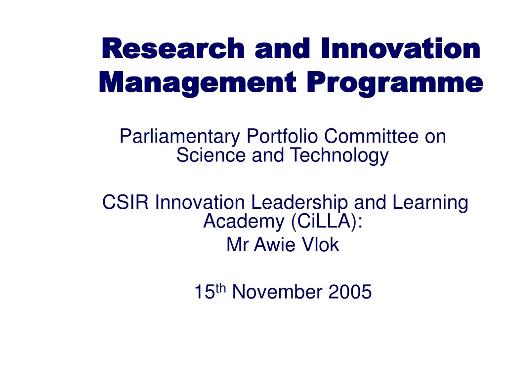 research and innovation management programme