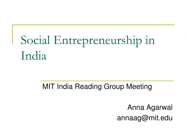Social Entrepreneurship in India