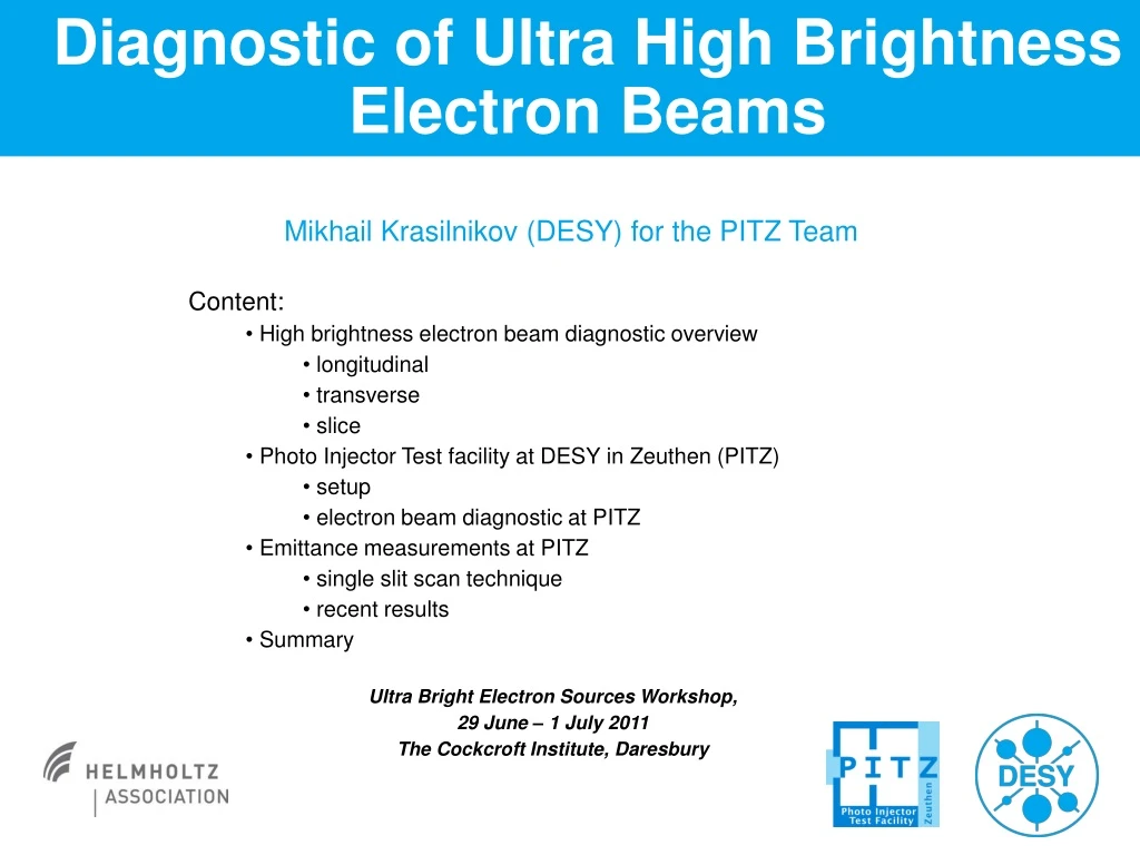 diagnostic of ultra high brightness electron beams