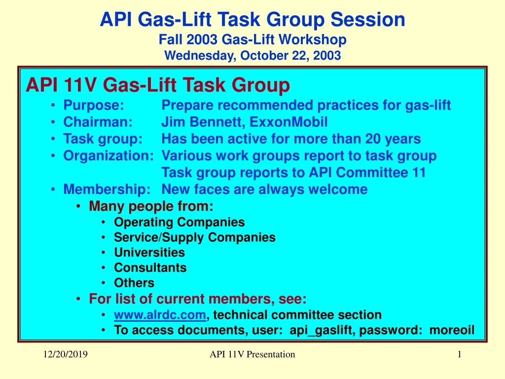 api gas lift task group session fall 2003