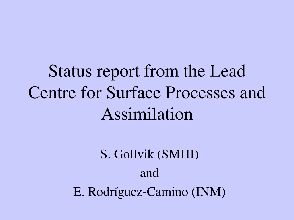 status report from the lead centre for surface processes and assimilation