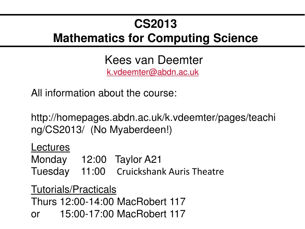 cs2013 mathematics for computing science