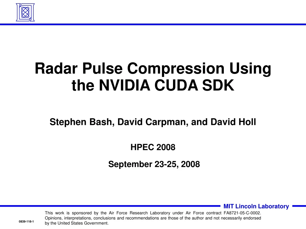 radar pulse compression using the nvidia cuda sdk