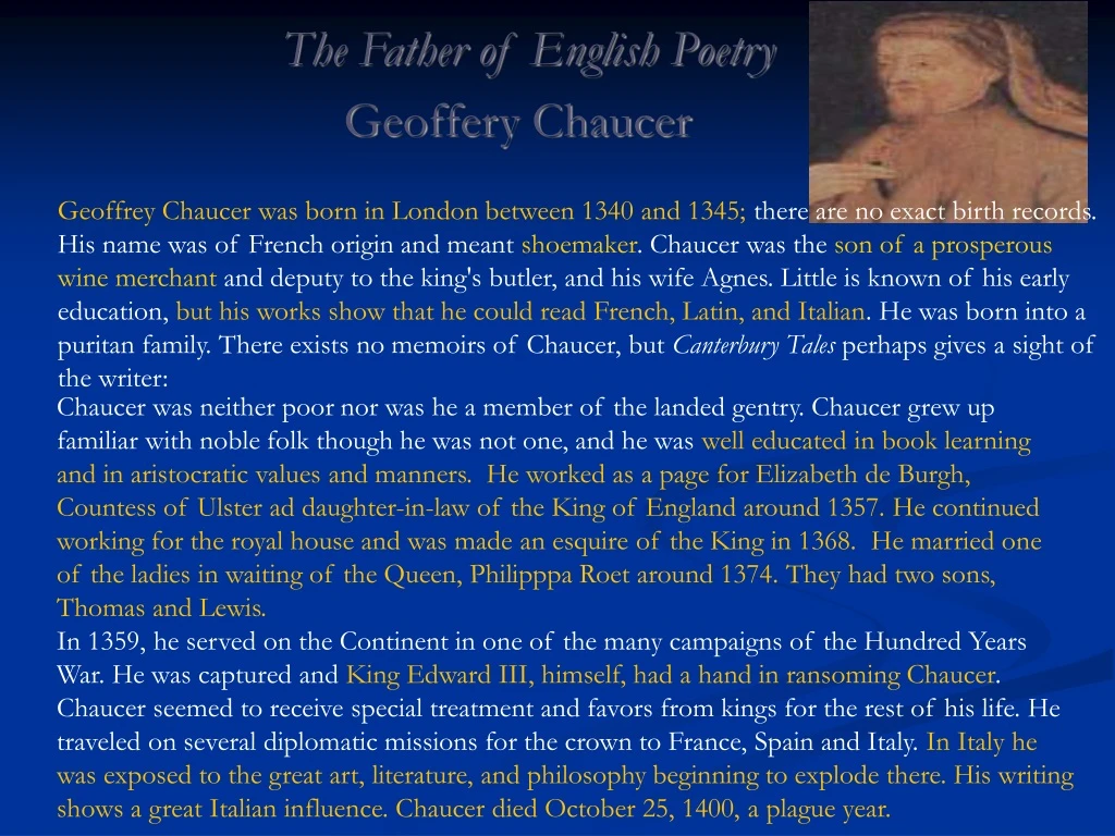 the father of english poetry geoffery chaucer