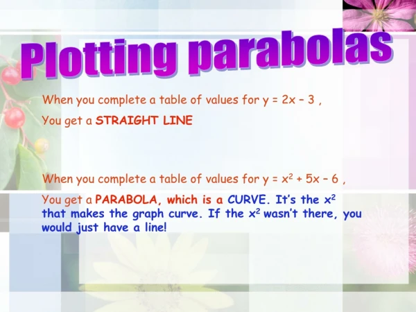 Plotting parabolas