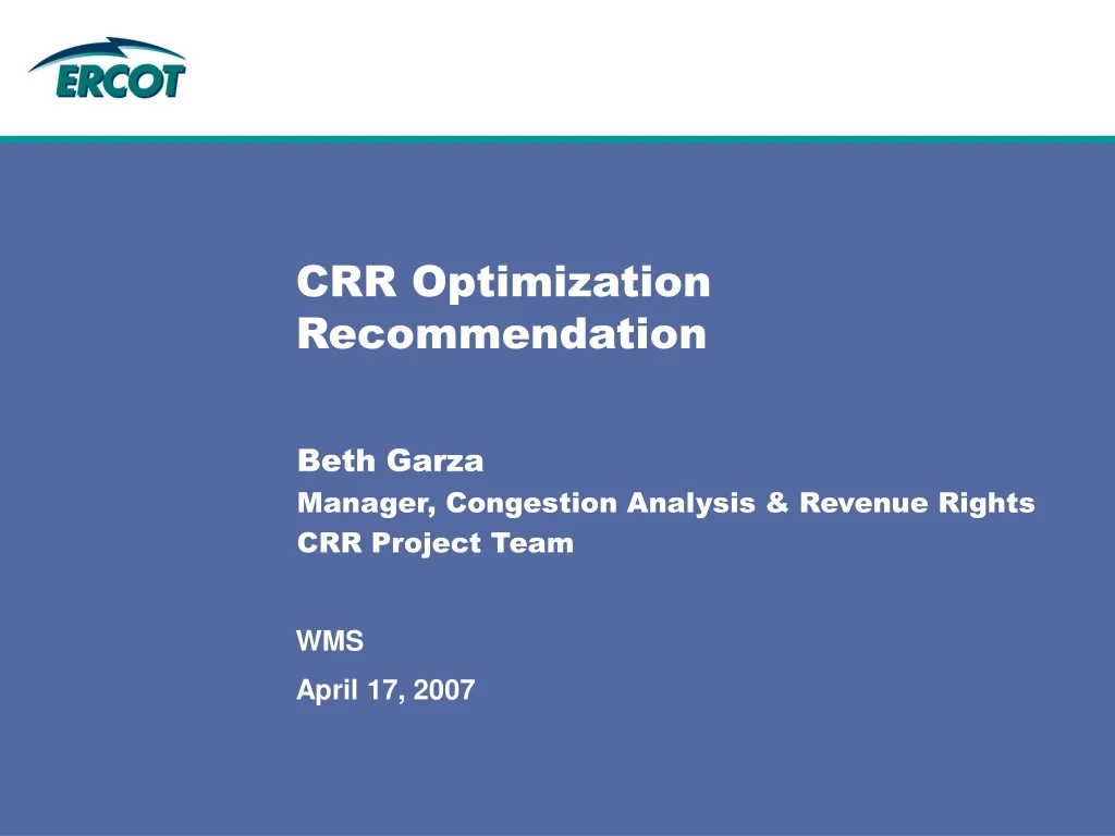 crr optimization recommendation